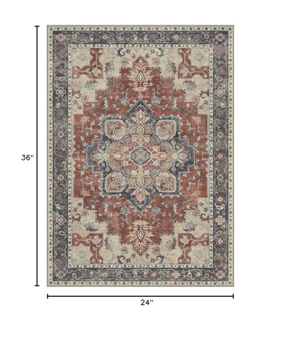 GENIMO Area Rug 2x3 Doormat, Machine Washable Low Pile Rugs, Small Retro Entryway Mat for Entrance, Hallway, Kitchen and Corridor, Bordeaux - color: Area Bordeaux, size: 2' x 3' (Rectangular)