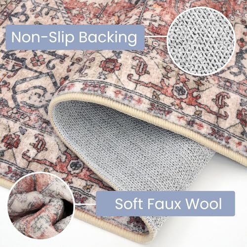 KOZYFLY Small Area Rug 2x3 Ft Rugs for Entryway Washable Boho Entry Rug Non Slip Door Mat Indoor Entrance Faux Wool Vintage Printed Kitchen Rug Throw Rugs for Entrance Kitchen, Red Salmon/Pink/Navy - color: Red Salmon/Pink/Navy, size: 2' x 3' (Rectangular