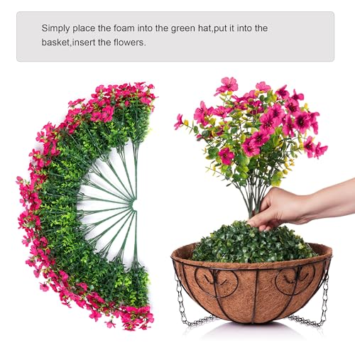 HyeFlora Artificial Fake Hanging Plants Flowers Basket for Outdoor Outside Porch Summer Decoration, Faux Silk Hotpink Dasiy UV Resistant Realistic in Planter for Home Patio Garden Yard - color: Rose Red