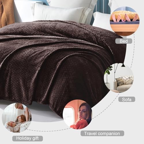 Exclusivo Mezcla Fleece King Size Blanket for Bed, 90x104 Inches Soft Cozy Jacquard Flannel Blankets, Lightweight Fuzzy Plush for Women, Coffee - color: Coffee, size: King ( 90x104 IN )
