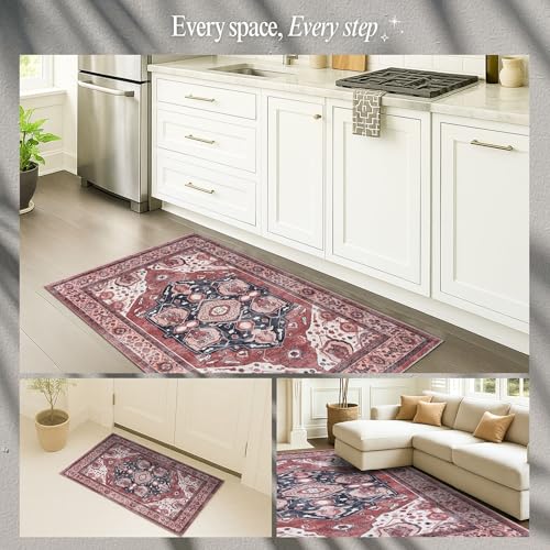 Fame Rugs Turkish Rug. Washable Vintage Oriental Antique Inspired Traditional Doormat Small Modern Area Rugs Luxury Entryway Entry Bedroom Bathroom Kitchen (404RR, 2' x 3') - color: 404rr, size: 2' x 3' (Rectangular)