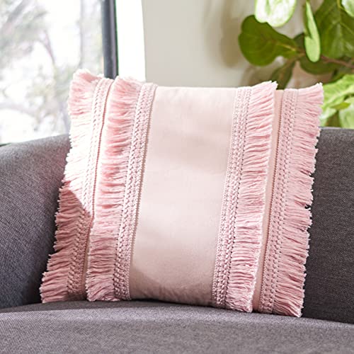 Safavieh Home Collection Grema Boho 16-inch Pink Fringe Decorative Accent Pillow PLS7142B-1616 - color: Pink, size: 17"x17"