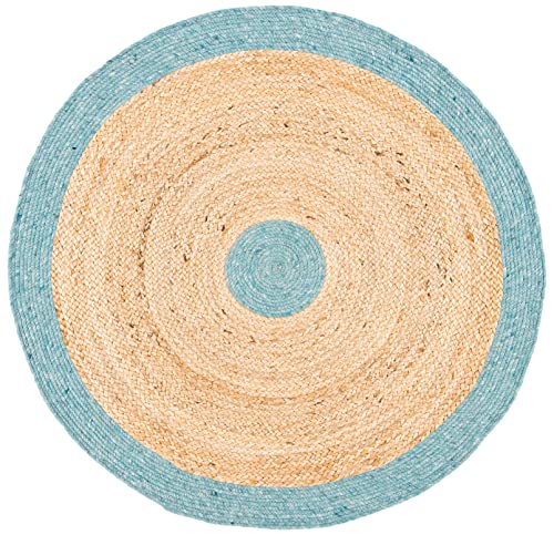 SAFAVIEH Braided Collection 3' Round Blue / Natural BRD910M Handmade Country Cottage Reversible Jute Area Rug - color: Blue/Natural, size: 3' (Round)