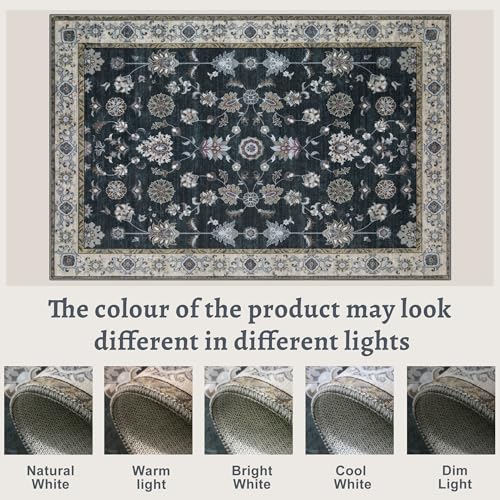 Tangsoo Vintage Floral Black 2x3 Washable Rugs for Entryway, Small Area Non-Slip Vintage Rug for Front Door, Brown Accent Rug Doormat, Soft Low Pile Rugs for Indoor Entrance Kitchen - color: Black, size: 2' X 3' (Rectangular)