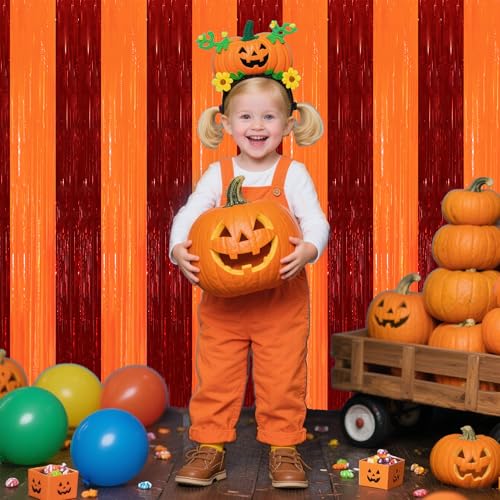 TONIFUL 2Pcs Red Orange Door Streamers,Green Photo Booth Backdrop,Metallic Streamers Green Foil Fringe Curtains for Birthday,Christmas,New Year,Thanksgiving,St. Patrick's Day Party Streamers Decor - color: Red Orange
