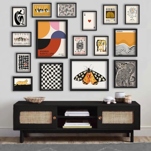 ANERZA 16 PCS Eclectic Wall Art Decor, Modern Maximalist Wall Prints for Bedroom, Bauhaus Posters for Room Aesthetic, Retro Abstract Wall Collage Kit for Living Room, Funky Dorm Gallery Home Decor - color: Orange, size: 11"x14" Unframed