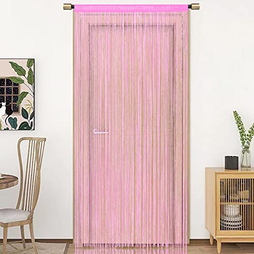 HSYLYM Spaghetti String Curtains for Doorways Privacy Door Frame Tassel Hippy Wall Kitchen Hallway Boho Fringe Curtain Hanging Door Room Dividers Decor 1 Panel（39×79in/100×200cm,Pink） - color: Pink, size: 39"W x 79"L (Pack of 1)