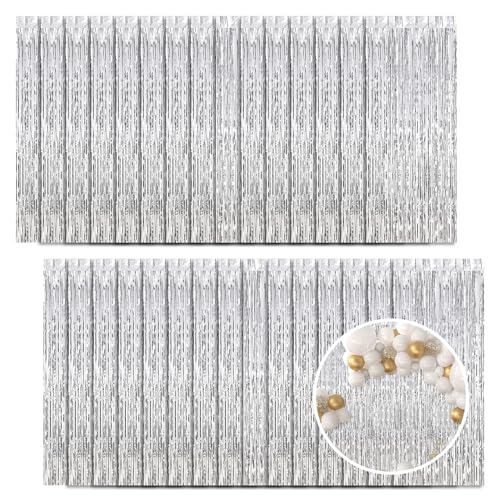 30 Pack Silver Foil Fringe Curtain Backdrop, 3.3x8.2 Feet Metallic Tinsel Streamer Curtains Photo Booth Props for Birthday/Wedding/Bachelorette/Baby Shower/Christmas/New Year/Disco Party Decorations - color: Silver