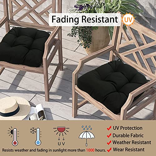 Magpie Fabrics Patio Tufted Seat Cushions 19"x19" with Ties, 2 Pack, U-Shape Waterproof Outdoor/Indoor Chair Pads for Garden Dining Office, Tatami Floor Pillow Meditation(Black Olefin)