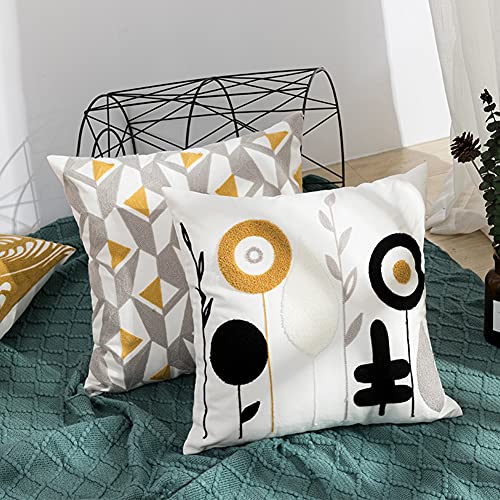 vctops Embroidery Cotton Decorative Throw Pillow Cover Boho Geometric Pattern Cushion Cover for Couch Sofa Bed (Grey Yellow,18"x18") - color: Grey Yellow, size: 18" x 18" (Pack of 1)