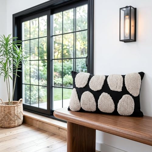Zealax Black Cream 12x20 Pillow Cover, Cute Easter Throw Pillow Covers Neutral Decorative Lumbar Pillow Cases, Modern Accent Tufted Oblong Pillow Woven Sham for Couch Bed Living Room, 1PC - size: 20" x 12" (Pack of 1)