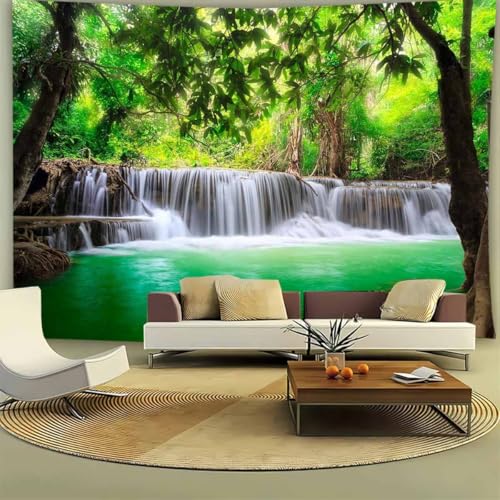 FENDROM Waterfall Majestic Beautiful Landscape Tapestry Nature River Mountain Wall Hanging Jungle Nature Green Forest Wall Art for Bedroom Living Room Dorm - color: River, size: 79"L x 59"W