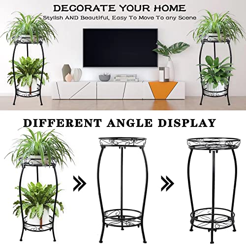 MOCORY Plant Stand Indoor Outdoor 2 Tier 25" Tall Metal Potted Holder Flower Pot Stand Heavy Duty Plant Shelf Rustproof Iron Multiple Plant Round Supports Rack for Planter Corner Garden Balcony Patio