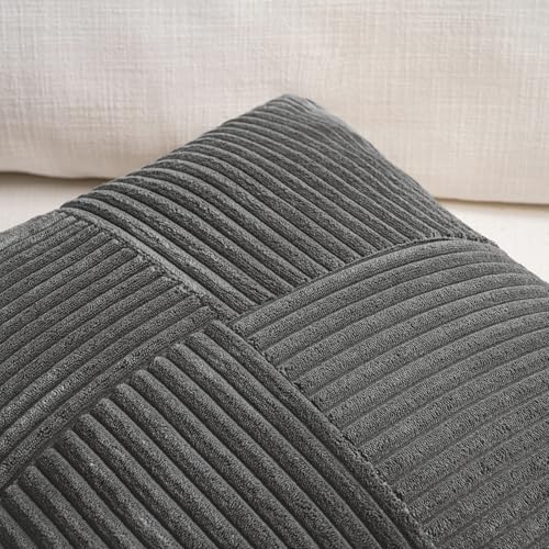 Fancy Homi 2 Packs Dark Gray Samll Decorative Throw Pillow Covers 12x12 Inch with for Couch Bed Sofa, Rustic Farmhouse Boho Home Decor, Soft Corss Patchwork Corduroy Square Cushion Case 30x30 cm - color: Dark Gray, size: 12" x 12" (Pack of 2)