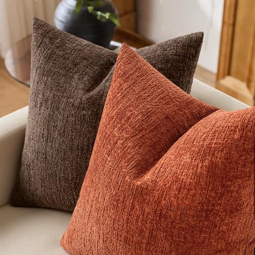 MIULEE Decorative Throw Pillow Covers 18x18 Pack of 2 Orange Couch Pillow Covers Soft Cozy Textured Chenille Pillowcases for Home Decor Sofa Living Room Cushion Bedroom - color: Orange, size: 18" x 18" (Pack of 2)