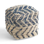 Foamma Pouf Ottoman Natural and Blue, 16"x16"x16" - Square Ottoman Foot Rest for Living Room and Bedroom, Pouf Footstool with Handcrafted Wool Cover, Foot Rest for Couch, Boho Furniture for Home - color: Natural + Blue