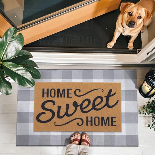 OLANLY Buffalo Plaid Rug 2' x 3' (24" x 36") – Grey and White Cotton Checkered Doormat, Washable Indoor Outdoor Rug for Layered Front Porch, Kitchen, Entryway Decor - color: Grey White Buffalo Check, size: 2' X 3' (Rectangular)