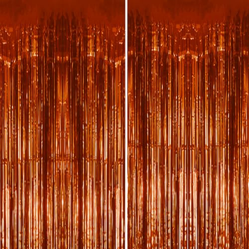 DECOCKRAT 2 Pack Foil Fringe Backdrop - Bronze Shiny Tinsel Curtains for Party Decoration/Photo Booth Props - 3.3x6.6 FT Metallic Foil Backdrop for Birthday, Wedding, Graduation, Christmas. - color: Bronze