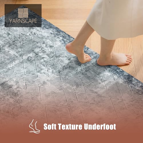 YARNSCAPE 3' x 5 ' Washable Area Rug - Low Pile Soft Vintage Indoor Rug for Living, Dining or Bedroom - Lightweight Carpet with Non-Slip Backing - Foldable for Easy Placement, Blue - color: Texture-blue, size: 3' x 5' (Rectangular)