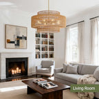 30” Boho Rattan Chandelier Light Fixture, 8-Light Large Hand Woven Pendant Light Fixture Farmhouse Rustic Chandeliers for Dining Room, Kitchen, Bedroom, Living Room, Hallway, Foyer - color: Brown, size: 30” 8-Light