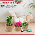3 Pack Plant Basket for Indoor, Wicker Seagrass Plant Pots with Liner, Macrame Plant Hanger, Woven Natural Planter Baskets Outdoor for Flower, Balcony,Home