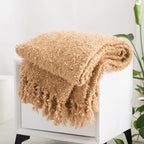 Winter Knit Throw Blanket Fluffy Fuzzy Soft Lightweight Cozy Farmhouse Tassels Chunky Knitted Throws for Couch Sofa Bed (Camel, 60"x80") - color: Camel, size: 60"x80"