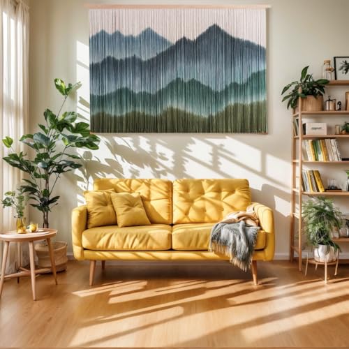 laddawan Extra Large Boho Wall Decor For Bedroom Macrame Wall Hanging Dip-Dyed Tapestry Modern Wooden Home Wall Art For Living room (Green2) - color: Green2