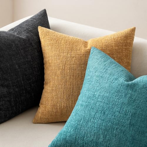 MIULEE Decorative Throw Pillow Covers 18x18 Pack of 2 Teal Blue Spring Couch Pillow Covers Soft Cozy Textured Chenille Pillowcases for Home Decor Sofa Living Room Cushion Bedroom - color: Teal Blue, size: 18" x 18" (Pack of 2)