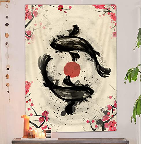 JOKIMAL Japanese Koi Fish Wall Art Tapestry Yin Yang Poster Tapestry 40"x60" for LivingRoom, Bedroom Decor - color: Koi Fish