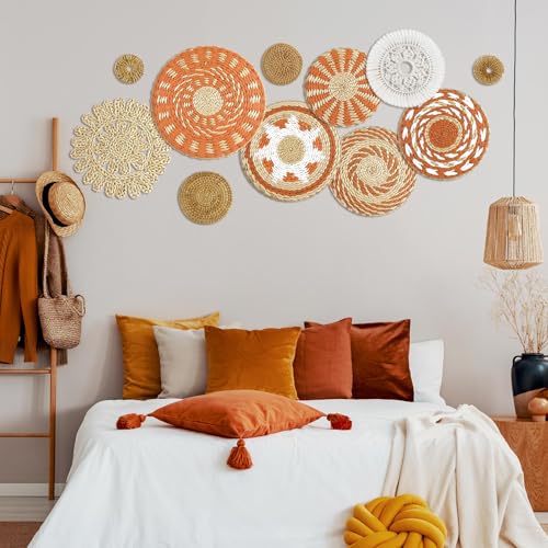 Tatuo 11 Pcs Boho Wall Basket Decor Bulrush Woven Wall Hanging Art Round Farmhouse Rustic Handmade Wicker for Summer Home, Bedroom, Living Room, Kitchen Decorations, Multi Sizes(Delicate) - style: Delicate