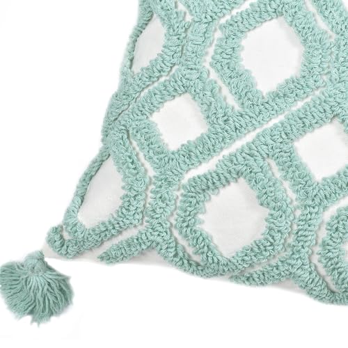 Boho Pillow Covers 18X18 Inch Boho Tufted Throw Pillow Covers Decorative Tassels Cushion Cover Farmhouse Pillow Case for Couch Sofa Bed Living Room Bedroom, Aqua Green - color: Boho Aqua, size: 18" x 18" (Pack of 1)