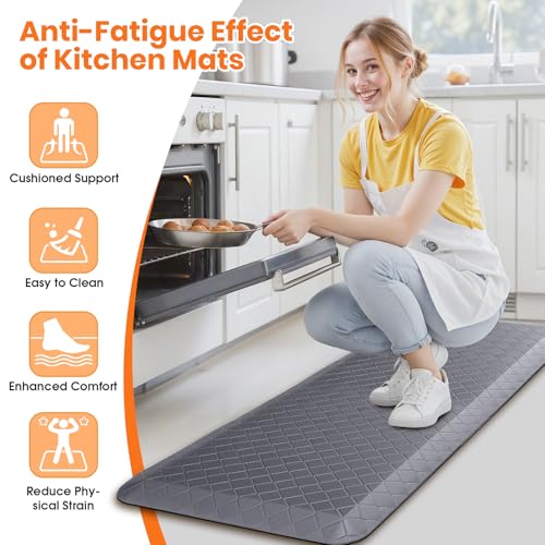 4/5 Inch Extra Thick Kitchen Mats for Floor,Non Slip Anti Fatigue Kitchen Rugs,Waterproof Stain Resistant Sink Mat,Cushioned Standing and Comfort Mats for Office (17"x47" Grey) - color: Grey, size: 47"L x 17"W x 0.8"Th