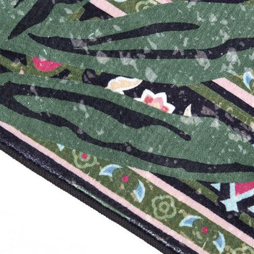 Oriental Tropical Entryway Rugs Washable, Thin Black Boho Vintage Distressed Hippie 2x3 Throw Rugs for Bathroom Kitchen Indoor Doormat Non-Slip Abstract Botanical Tribal Indian Accent Carpet - color: Black, size: 2' x 3'