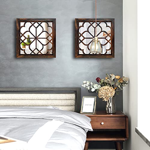 Wocred 2 PCS Square Wall Mirror,Gorgeous Rustic Farmhouse Accent Mirror,Caramel Color Entry Mirror for Bathroom Renovation,Bedrooms,Living Rooms and More(12”x12”) - color: Caramel Color, size: 12x12 inch - 2 PCS