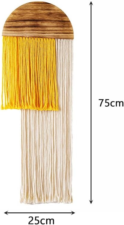Macrame Wall Hanging, Boho Woven Tapestry, Modern Tassel Wall Decor, Handmade Wall Art Tapestry for Bedroom, Living Room, Home, Bohemian Apartment Decoration Ornament Craft (Yellow Semicircle)