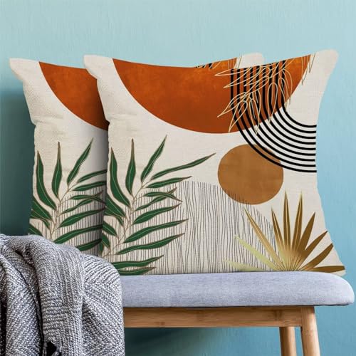Boho Mid Century Pillow Covers 18x18 Set of 2,Orange Gold Throw Pillowcase Geometric Aesthetic Sunset Outdoor Farmhouse Cushion Cover for Sofa Couch Bed Living Room Decor - color: Boho16, size: 18" x 18" (Pack of 2)