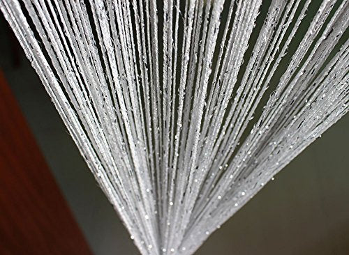 1x2 M Door String Curtain Rare Flat Silver Ribbon Thread Fringe Window Panel Room Divider Cute Strip Tassel for Wedding Coffee House Restaurant Parts, White - color: White