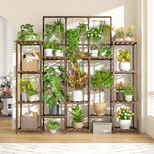 EnHomee Plant Stand Indoor Tall Plant Stand Outdoor Large Wood Plants Shelf with 18-22 Pots for Patio, Living Room, Garden, Balcony, 55.9" Wx63.1 Hx11.78 D