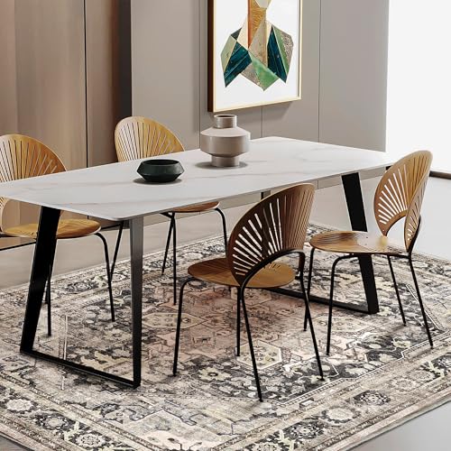 CHAMPLANT 3'x5' Washable Thin Area Rug Black-Purple Khaki Vintage Traditional Floor Cover Foldable Indoor Distressed Non Slip Carpet for Bedroom Living Room Bathroom - color: Black-purple Khaki, size: 3' x 5' (Rectangular)