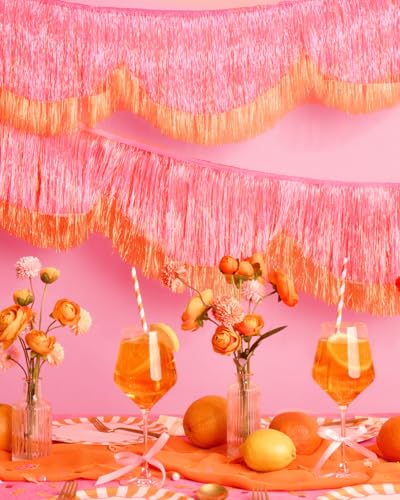 xo, Fetti Pink and Orange Scallop Fringe Banner | Bachelorette Party, Birthday, Summer Decor, Iridescent, Fiesta, Girly, Photo Prop, Backdrop