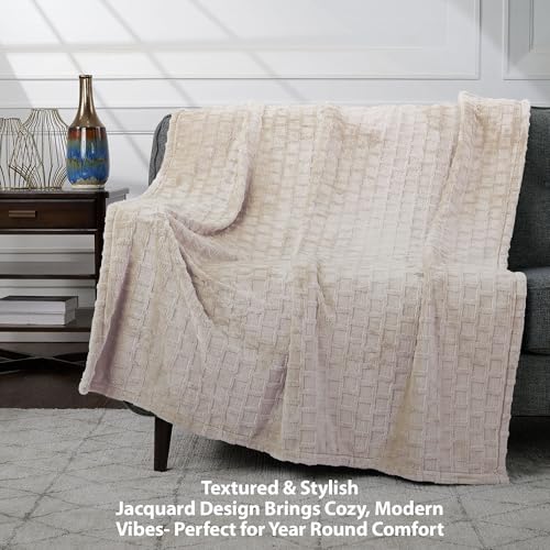 Velvet Plush Jacquard Tile Throw Blanket for Couch - Buttery Soft, Cozy Throw, for Women (Sand, 50" x 60") - color: Sand