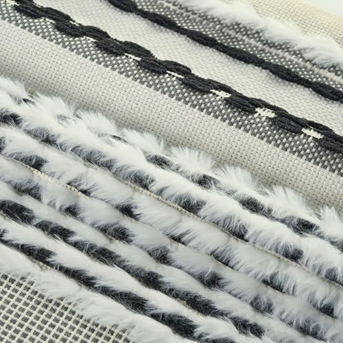 FUTEI Pack of 2 Boho Chenille Decorative Throw Pillow Covers 18x18 Inch Soft Plush Tufted Striped Textured Cushion Case,Farmhouse Accent for Couch Bed Living Room, Black White - color: Black+white, size: 18" x 18" (Pack of 2)