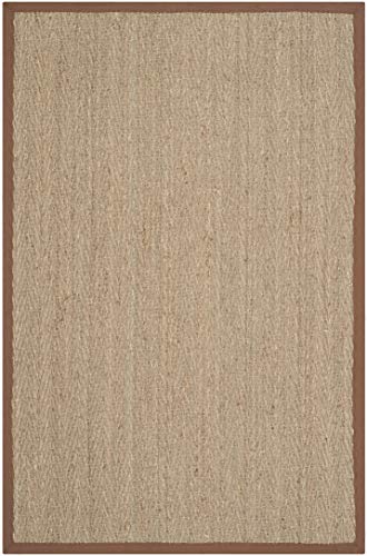 SAFAVIEH Area Rug 2x3 - Natural Fiber Collection - Natural & Brown, Seagrass, Herringbone Pattern with Border (NF115B) - color: Natural/Brown, size: 2' x 3' (Rectangular)
