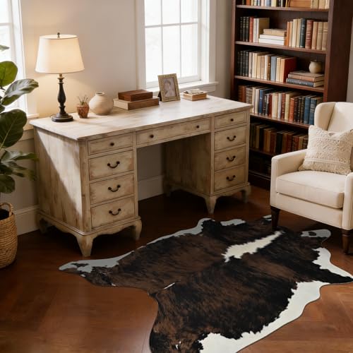 BENRON Premium Cowhide Rug, Faux Cow Hide Rugs for Living Room Bedroom, Cute Animal Hides and Skins for Kids Nursery Western Home Decor, Brown, 2.9 x 3.9 ft - color: Rust Brown, size: 2'11" x 3'11" (Irregular)