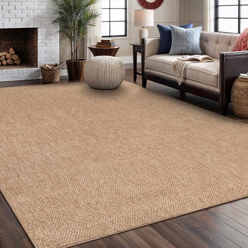 Washable Easy Jute Rug 9x12, Indoor Outdoor Rugs Natural Color Farmhouse Area Rugs for Living Room, Kitchen Rug High Traffic Area, Easy to Clean Solid Boho Woven Design Outside Carpet (9 X 12 Natural) - color: Natural, size: 9' x 12' (Rectangular)