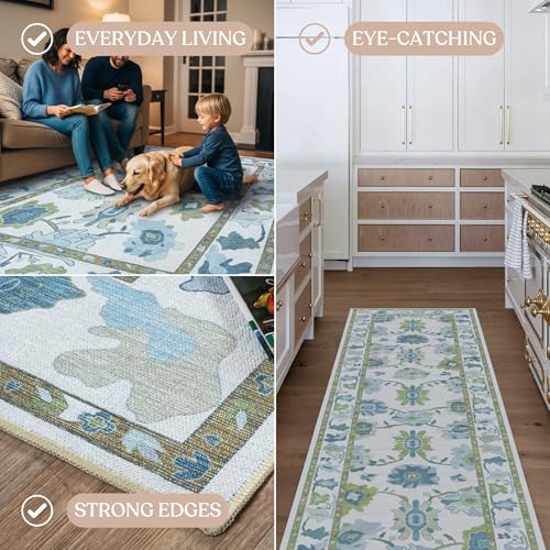 Green Oushak Rug, Modern Rugs, Vintage, Turkish, Eclectic, Floral, Pastel, Washable, Small Throw, Accent Area Rug for Living Room, Bedroom, Kitchen, Bathroom, 2'5"x4'11" - color: Cream Green, size: 2'6" x 4'11" (Rectangular)