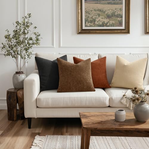 MIULEE Set of 2 Brown Decorative Throw Pillow Covers 18x18 Inch, Thick Soft Textured Striped Cushion Covers, Modern Solid Color Farmhouse Boho Pillow Case for Sofa Couch Bed Living Room - color: Brown, size: 18" x 18" (Pack of 2)
