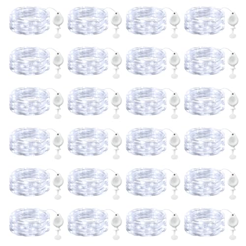 Brightown 24 Pack White LED Fairy Lights Battery Operated String Lights, 7ft 20LED Waterproof Silver Wire String Lights, Firefly Starry Moon Lights for Mason Jars DIY Christmas Wedding Party Bedroom - color: White, size: 24 Pack