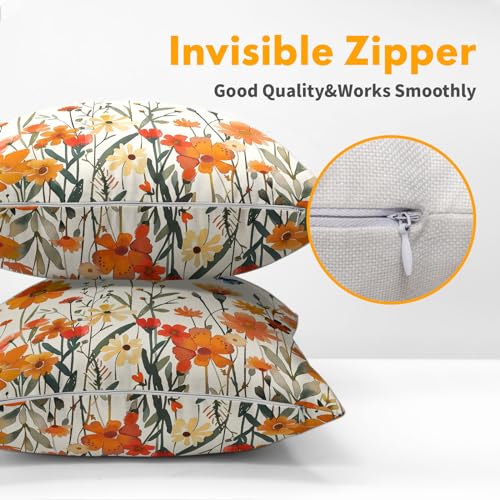 Fall Thanksgiving Floral Pillow Covers 16x16 Inches Orange Flower Butterflies Throw Pillow Case Set of 2 Autumn Decorative Pillow Cover Cotton Linen Cushion Cover for Home Couch Sofa Livingroom - color: Fall Floral, size: 16" x 16" (Pack of 2)