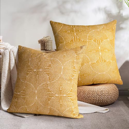 AELS Boho Decorative Textured Throw Pillow Covers 26x26, Organic Modern Mid Century Rainbow Tufted Pillow Case, Farmhouse Rustic Geometric Woven Cushion Case for Bed Couch Sofa, Mustard Yellow - color: Mustard Yellow, size: 26" x 26" (Pack of 2)